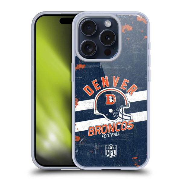 NFL Denver Broncos Logo Art Helmet Distressed Soft Gel Case for Apple iPhone 15 Pro