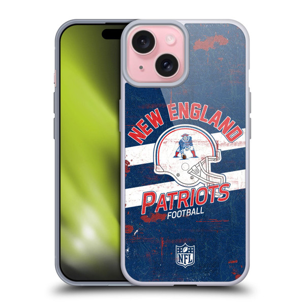 NFL New England Patriots Logo Art Helmet Distressed Soft Gel Case for Apple iPhone 15