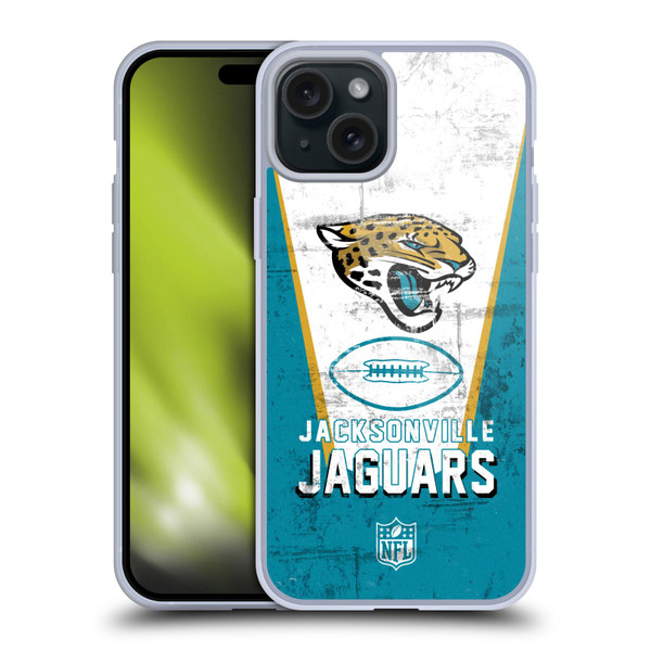 NFL Jacksonville Jaguars Logo Art Banner Soft Gel Case for Apple iPhone 15 Plus