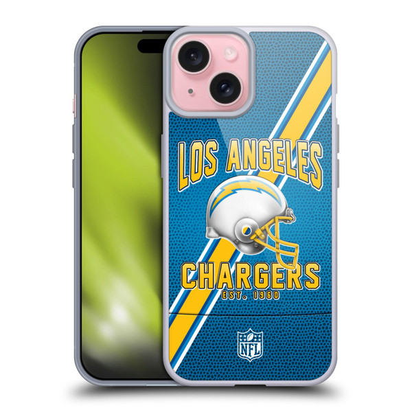 NFL Los Angeles Chargers Logo Art Football Stripes Soft Gel Case for Apple iPhone 15