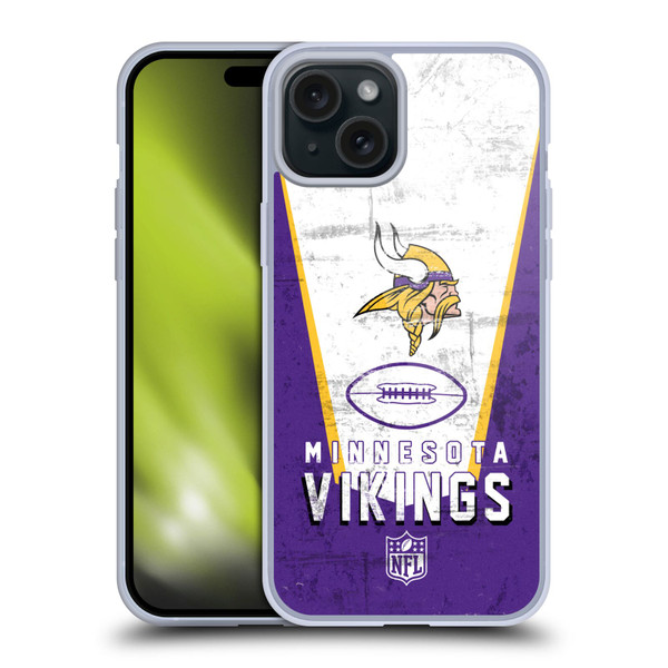 NFL Minnesota Vikings Logo Art Banner Soft Gel Case for Apple iPhone 15 Plus