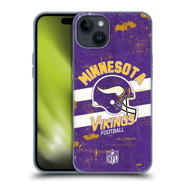 NFL Minnesota Vikings Logo Art Helmet Distressed Soft Gel Case for Apple iPhone 15 Plus