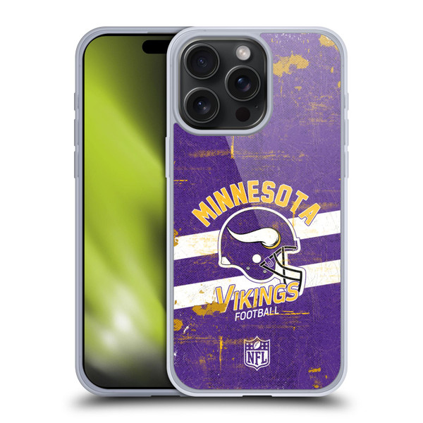 NFL Minnesota Vikings Logo Art Helmet Distressed Soft Gel Case for Apple iPhone 15 Pro Max