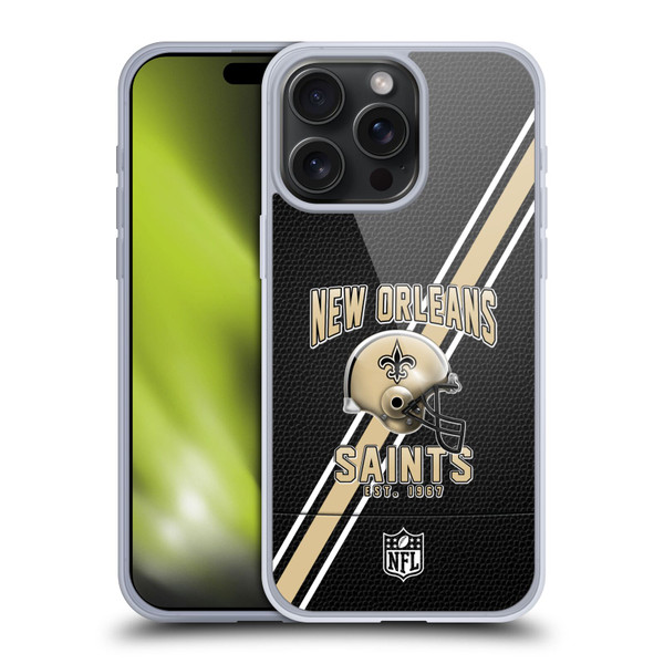 NFL New Orleans Saints Logo Art Football Stripes Soft Gel Case for Apple iPhone 15 Pro Max