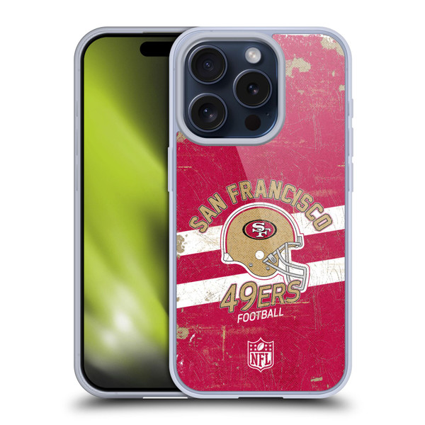NFL San Francisco 49ers Logo Art Helmet Distressed Soft Gel Case for Apple iPhone 15 Pro