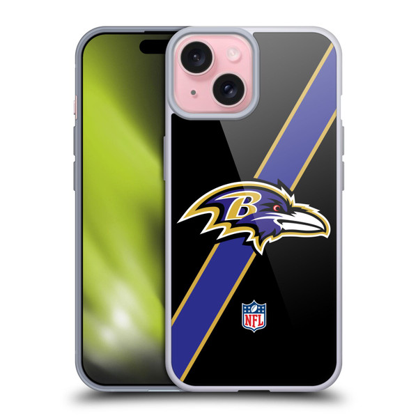 NFL Baltimore Ravens Logo Stripes Soft Gel Case for Apple iPhone 15