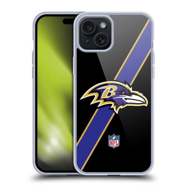 NFL Baltimore Ravens Logo Stripes Soft Gel Case for Apple iPhone 15 Plus