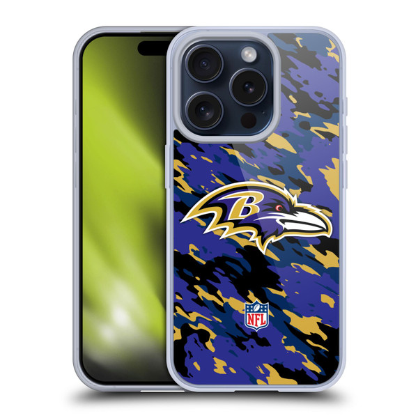 NFL Baltimore Ravens Logo Camou Soft Gel Case for Apple iPhone 15 Pro