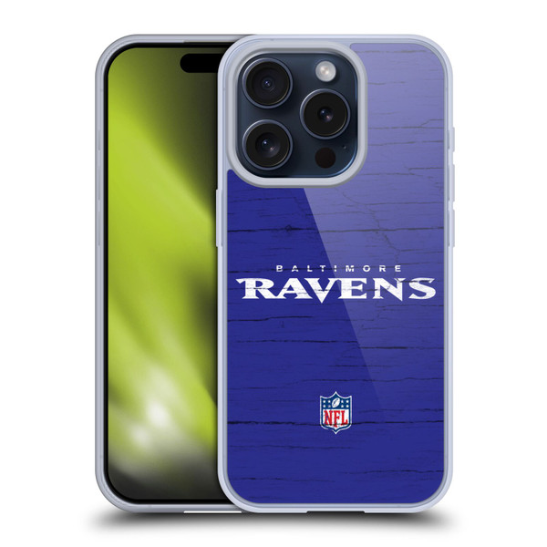 NFL Baltimore Ravens Logo Distressed Look Soft Gel Case for Apple iPhone 15 Pro