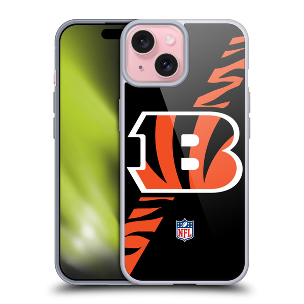 NFL Cincinnati Bengals Logo Stripes Soft Gel Case for Apple iPhone 15