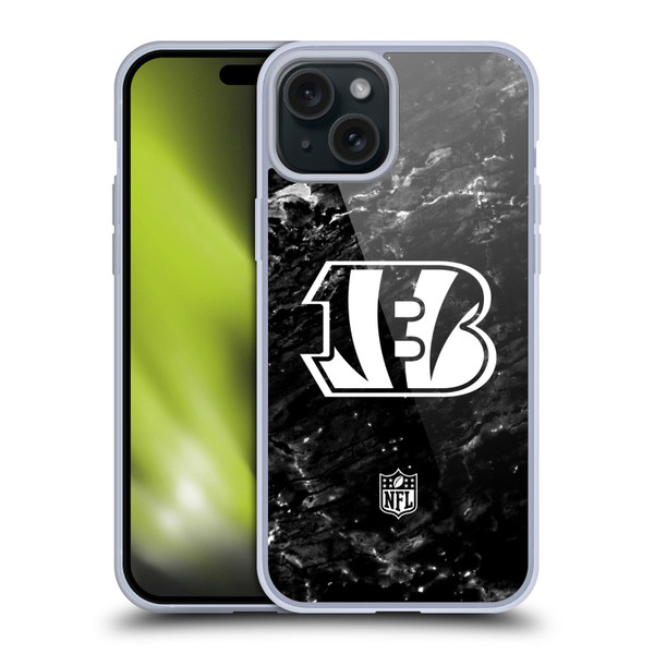 NFL Cincinnati Bengals Artwork Marble Soft Gel Case for Apple iPhone 15 Plus