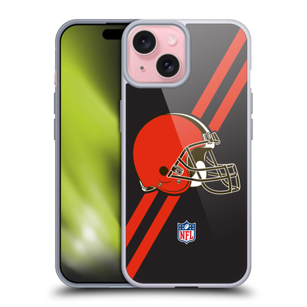 NFL Cleveland Browns Logo Stripes Soft Gel Case for Apple iPhone 15