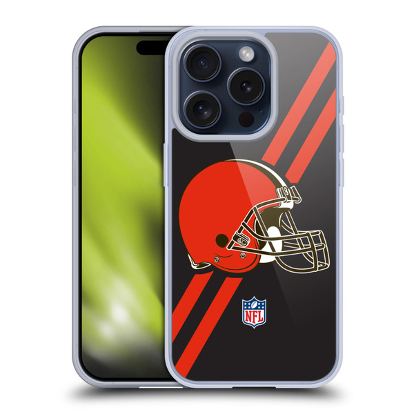 NFL Cleveland Browns Logo Stripes Soft Gel Case for Apple iPhone 15 Pro