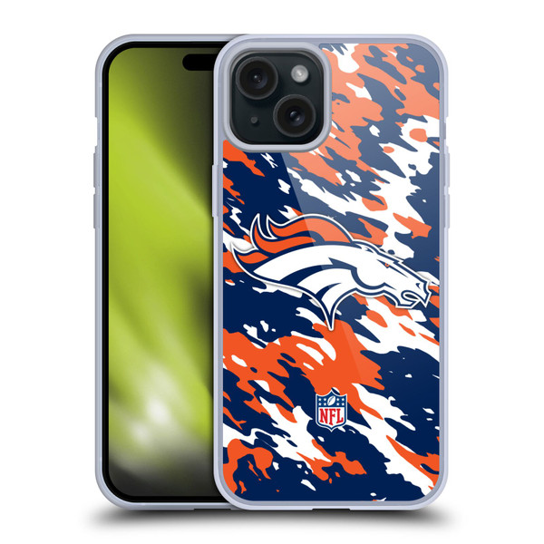NFL Denver Broncos Logo Camou Soft Gel Case for Apple iPhone 15 Plus