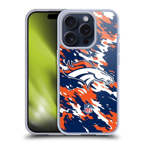 NFL Denver Broncos Logo Camou Soft Gel Case for Apple iPhone 15 Pro