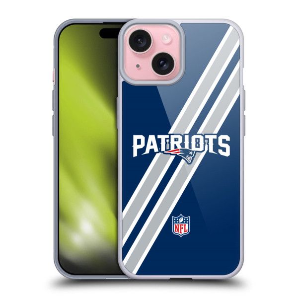 NFL New England Patriots Logo Stripes Soft Gel Case for Apple iPhone 15
