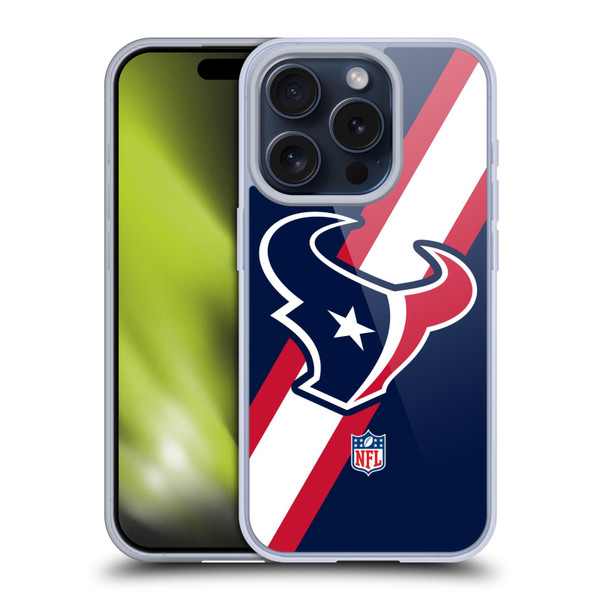 NFL Houston Texans Logo Stripes Soft Gel Case for Apple iPhone 15 Pro