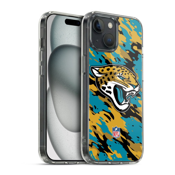NFL Jacksonville Jaguars Logo Camou Soft Gel Case for Apple iPhone 15 & MagSafe