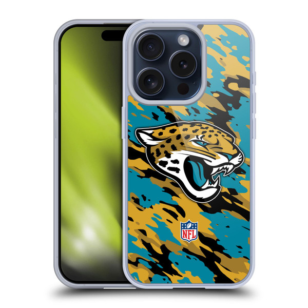 NFL Jacksonville Jaguars Logo Camou Soft Gel Case for Apple iPhone 15 Pro