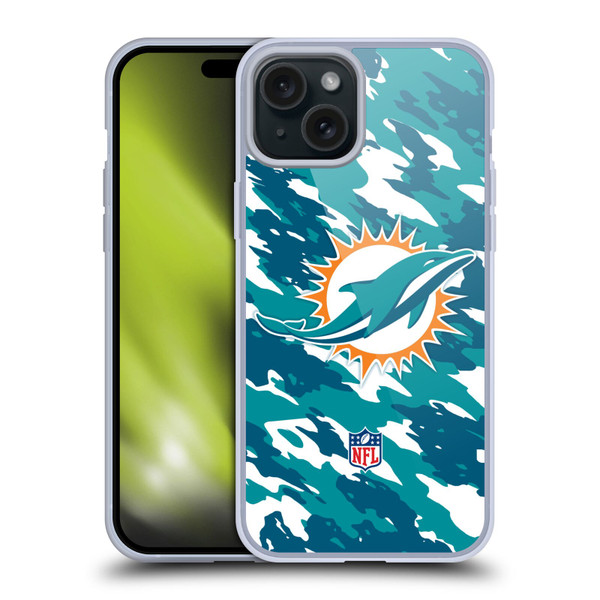 NFL Miami Dolphins Logo Camou Soft Gel Case for Apple iPhone 15 Plus