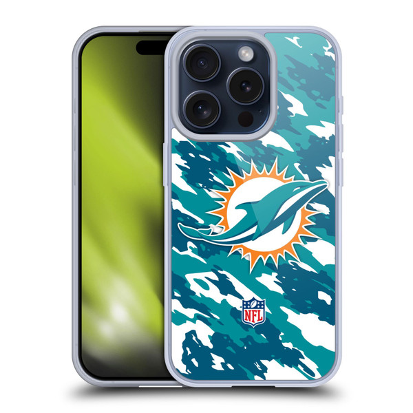NFL Miami Dolphins Logo Camou Soft Gel Case for Apple iPhone 15 Pro