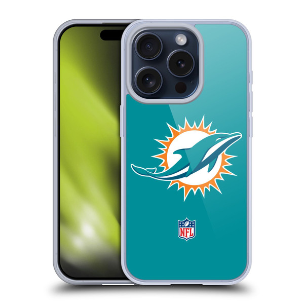 NFL Miami Dolphins Logo Plain Soft Gel Case for Apple iPhone 15 Pro