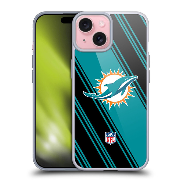 NFL Miami Dolphins Artwork Stripes Soft Gel Case for Apple iPhone 15
