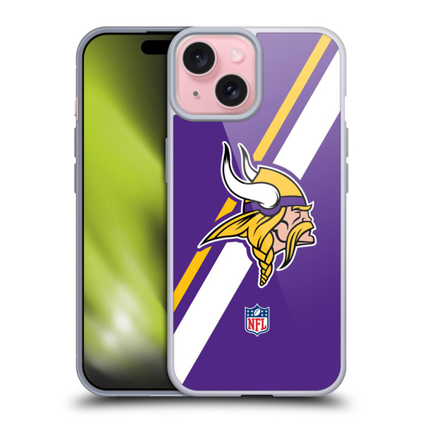 NFL Minnesota Vikings Logo Stripes Soft Gel Case for Apple iPhone 15