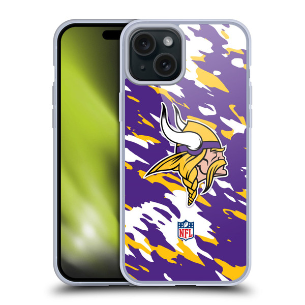 NFL Minnesota Vikings Logo Camou Soft Gel Case for Apple iPhone 15 Plus