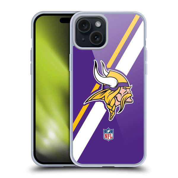 NFL Minnesota Vikings Logo Stripes Soft Gel Case for Apple iPhone 15 Plus