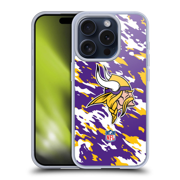 NFL Minnesota Vikings Logo Camou Soft Gel Case for Apple iPhone 15 Pro