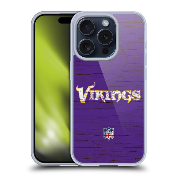 NFL Minnesota Vikings Logo Distressed Look Soft Gel Case for Apple iPhone 15 Pro