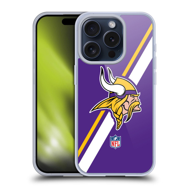 NFL Minnesota Vikings Logo Stripes Soft Gel Case for Apple iPhone 15 Pro