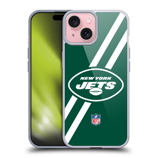 NFL New York Jets Logo Stripes Soft Gel Case for Apple iPhone 15
