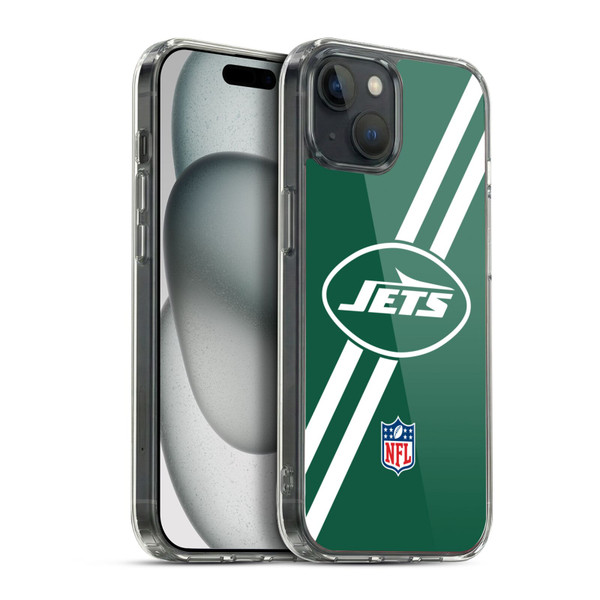 NFL New York Jets Logo Stripes Soft Gel Case for Apple iPhone 15 Plus & MagSafe