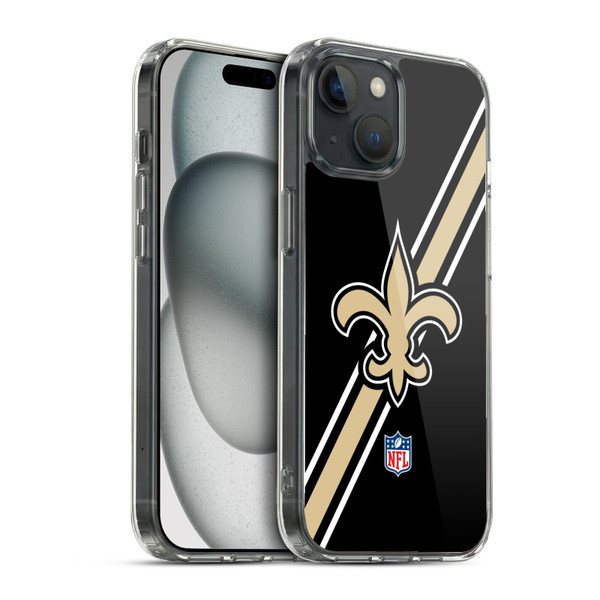 NFL New Orleans Saints Logo Stripes Soft Gel Case for Apple iPhone 15 & MagSafe