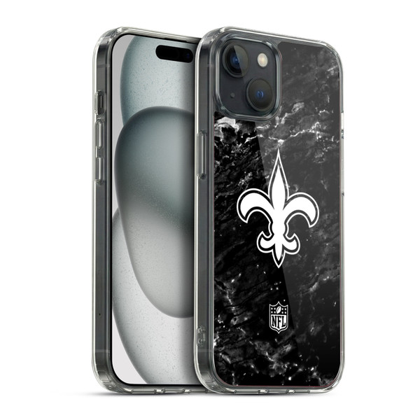 NFL New Orleans Saints Artwork Marble Soft Gel Case for Apple iPhone 15 Plus & MagSafe