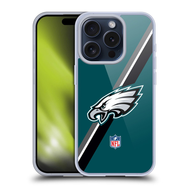 NFL Philadelphia Eagles Logo Stripes Soft Gel Case for Apple iPhone 15 Pro