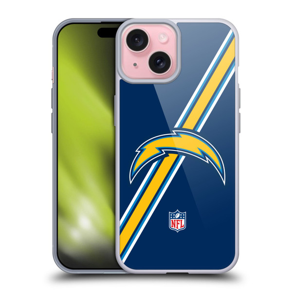 NFL Los Angeles Chargers Logo Stripes Soft Gel Case for Apple iPhone 15