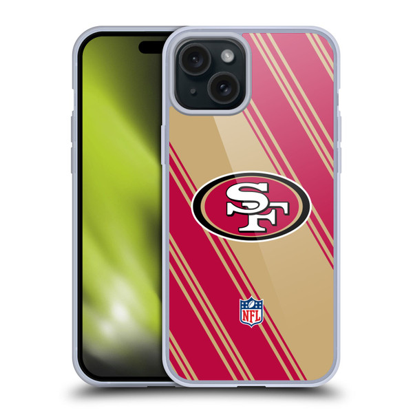 NFL San Francisco 49ers Artwork Stripes Soft Gel Case for Apple iPhone 15 Plus