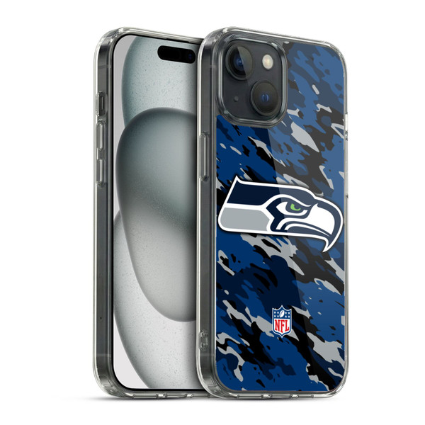 NFL Seattle Seahawks Logo Camou Soft Gel Case for Apple iPhone 15 & MagSafe
