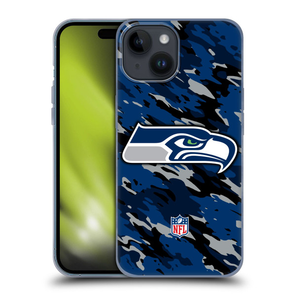 NFL Seattle Seahawks Logo Camou Soft Gel Case for Apple iPhone 15