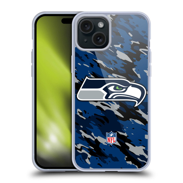 NFL Seattle Seahawks Logo Camou Soft Gel Case for Apple iPhone 15 Plus