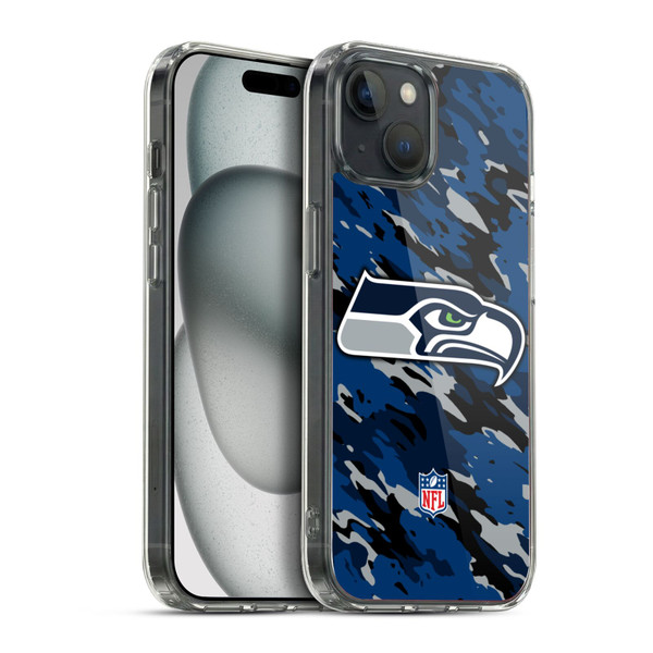 NFL Seattle Seahawks Logo Camou Soft Gel Case for Apple iPhone 15 Plus & MagSafe