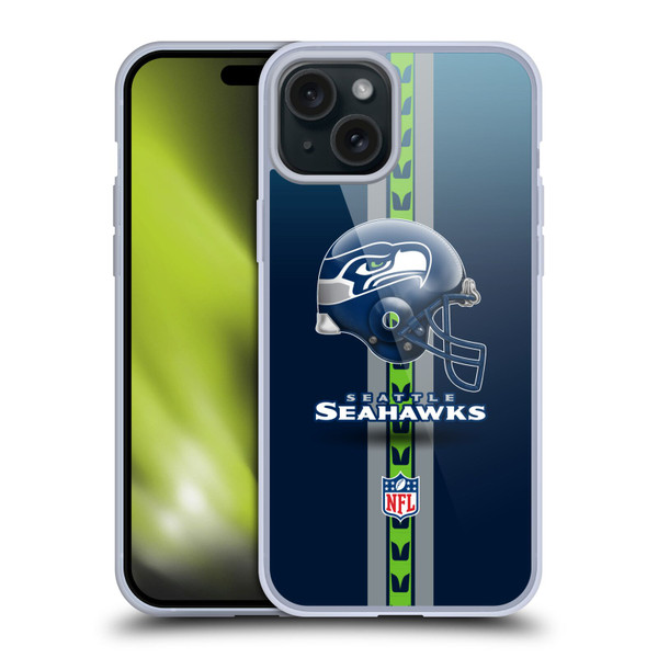 NFL Seattle Seahawks Logo Helmet Soft Gel Case for Apple iPhone 15 Plus