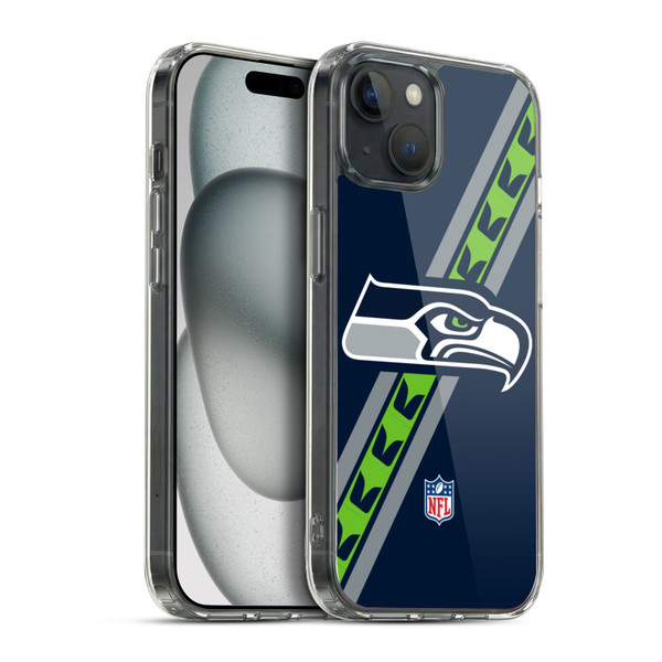 NFL Seattle Seahawks Logo Stripes Soft Gel Case for Apple iPhone 15 Plus & MagSafe