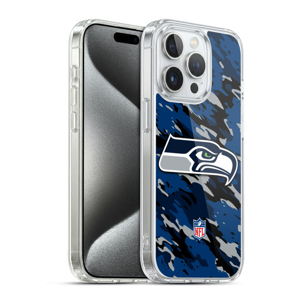 NFL Seattle Seahawks Logo Camou Soft Gel Case for Apple iPhone 15 Pro & MagSafe