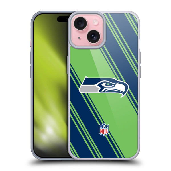 NFL Seattle Seahawks Artwork Stripes Soft Gel Case for Apple iPhone 15