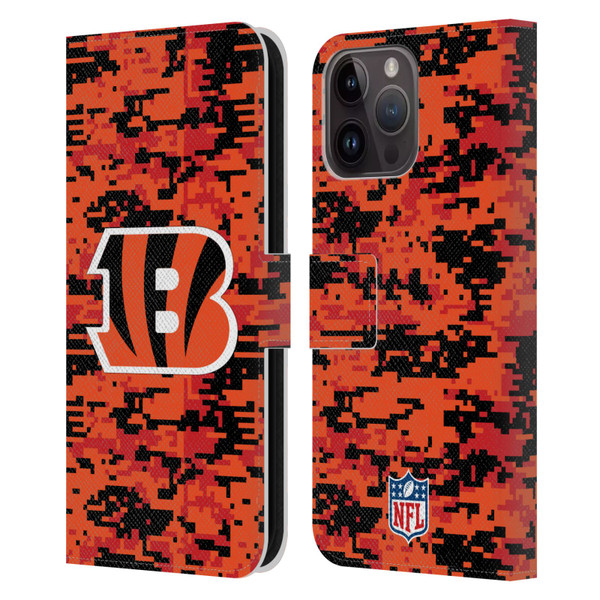 NFL Cincinnati Bengals Graphics Digital Camouflage Leather Book Wallet Case Cover For Apple iPhone 15 Pro Max