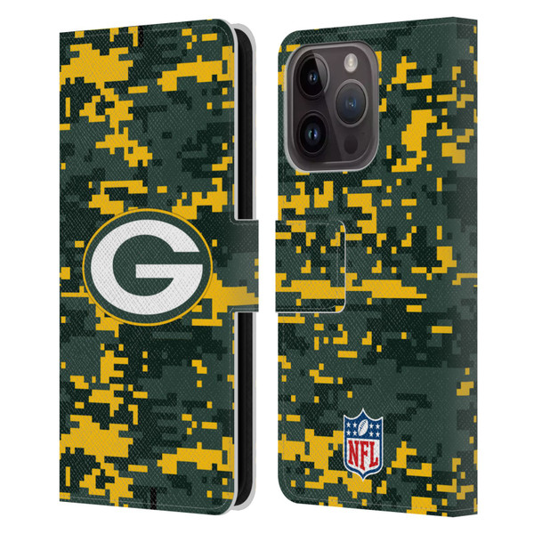 NFL Green Bay Packers Graphics Digital Camouflage Leather Book Wallet Case Cover For Apple iPhone 15 Pro
